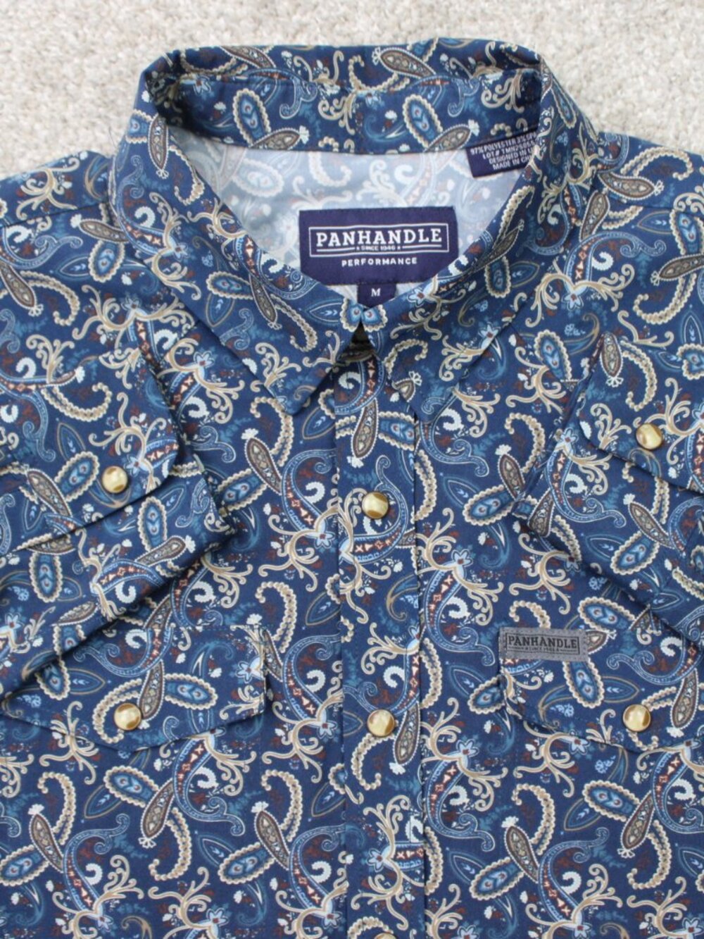 Panhandle Performance Shirt Mens Medium Blue Floral Tuf Cooper Pearl Snap L/S
